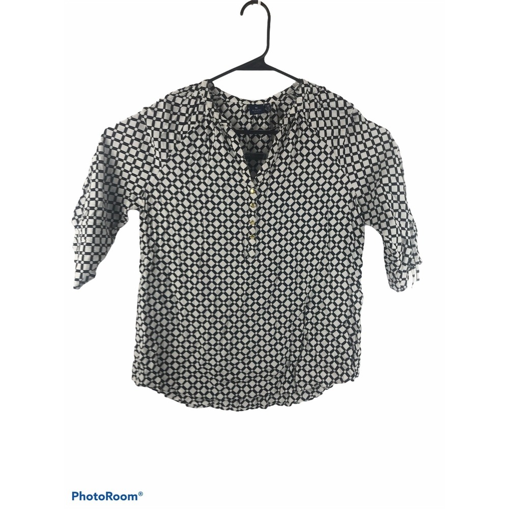 Kaari Blue Womens Medium Black And White 3/4 Sleeve  Shirt